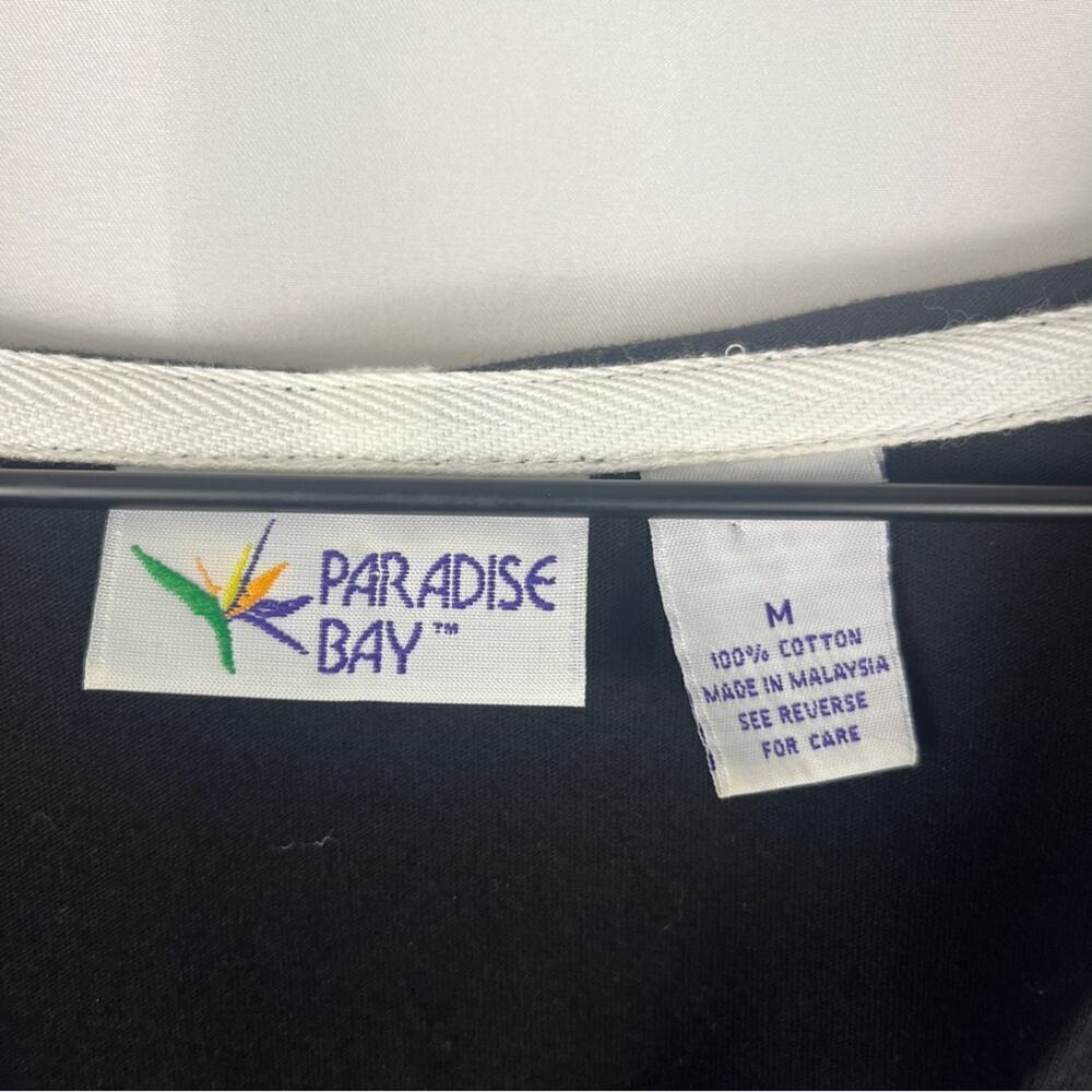 PARADISE BAY Nautical Blue White Trimmed Split Hem 3/4 Sleeve Tunic Coverup Sz M - Picture 5 of 6